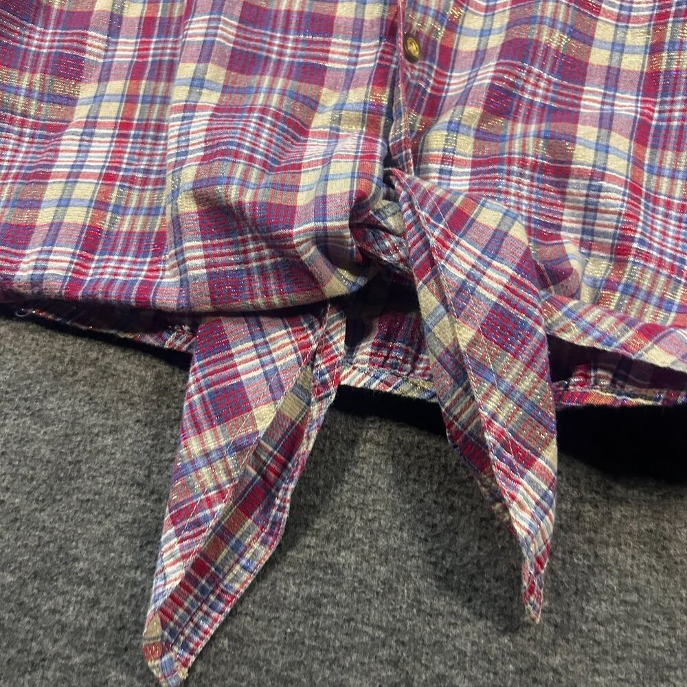 Vintage LizWear Metallic Plaid Button-Up Tie Front Shirt  Sz. M - Western Crop‎ - Picture 6 of 10